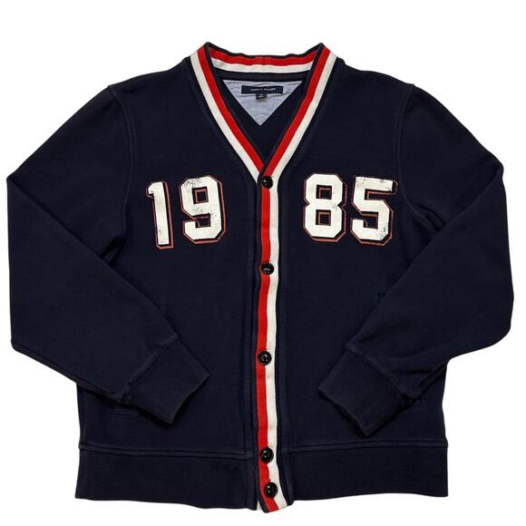 Tommy Hilfiger Sweater Mens Medium Blue Cardigan Button Front Preppy Distressed - Picture 1 of 8